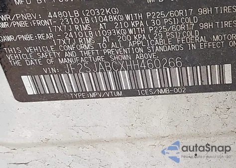 2017 Subaru Forester 2.5I z USA, uszkodzony, nr VIN JF2SJABCXHH460266